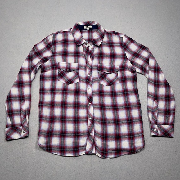 Kut From The Cloth Flannel Shirt Women Medium Plaid Button Down Roll Up Sleeve - Picture 1 of 12